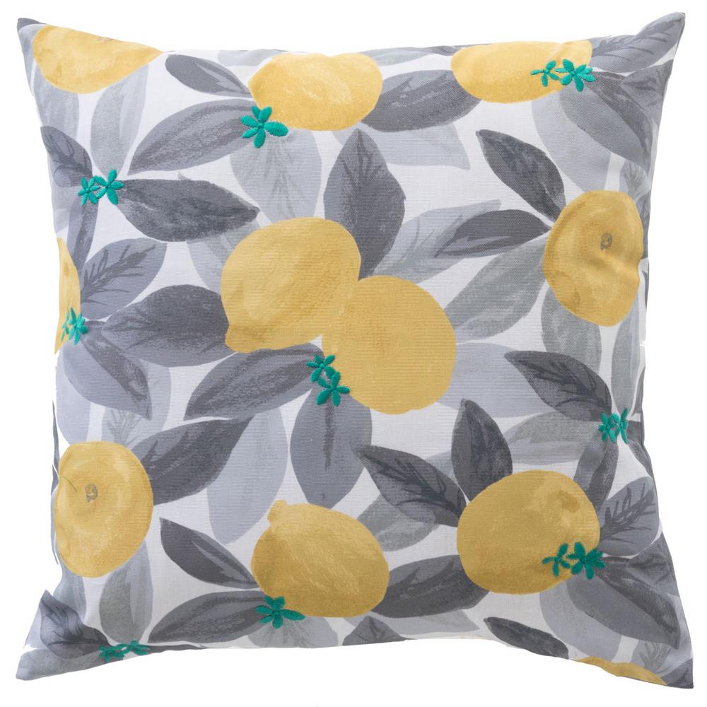 Stone Gray Lemons Square Outdoor Throw Pillow