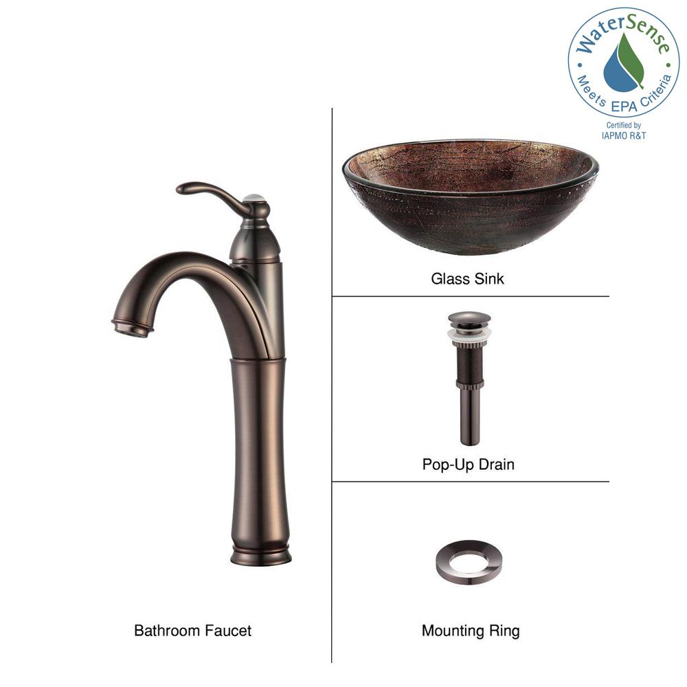 Vessel Sinks Bathroom The Home Depot Illusion Glass Vessel Sink In Brown With Riviera Faucet Oil Rubbed Bronze