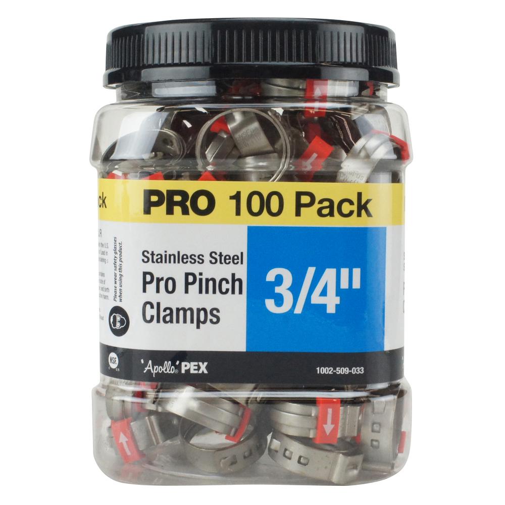 Apollo 34 In Stainless Steel Pex Barb Pro Pinch Clamp Jar 100 Pack Pxpro34100jr The Home Depot 