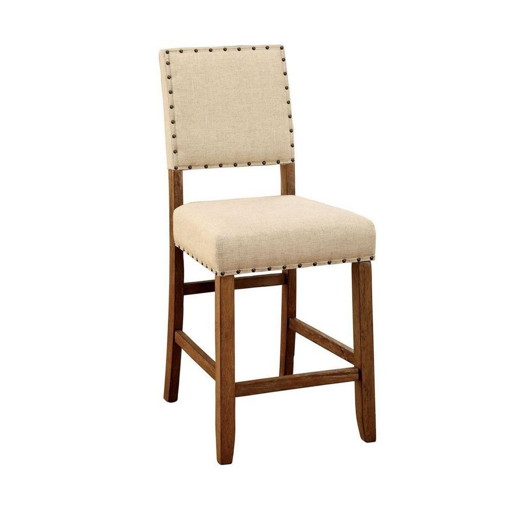 Benzara Sania Rustic Ivory Linen Counter Height Chair Set