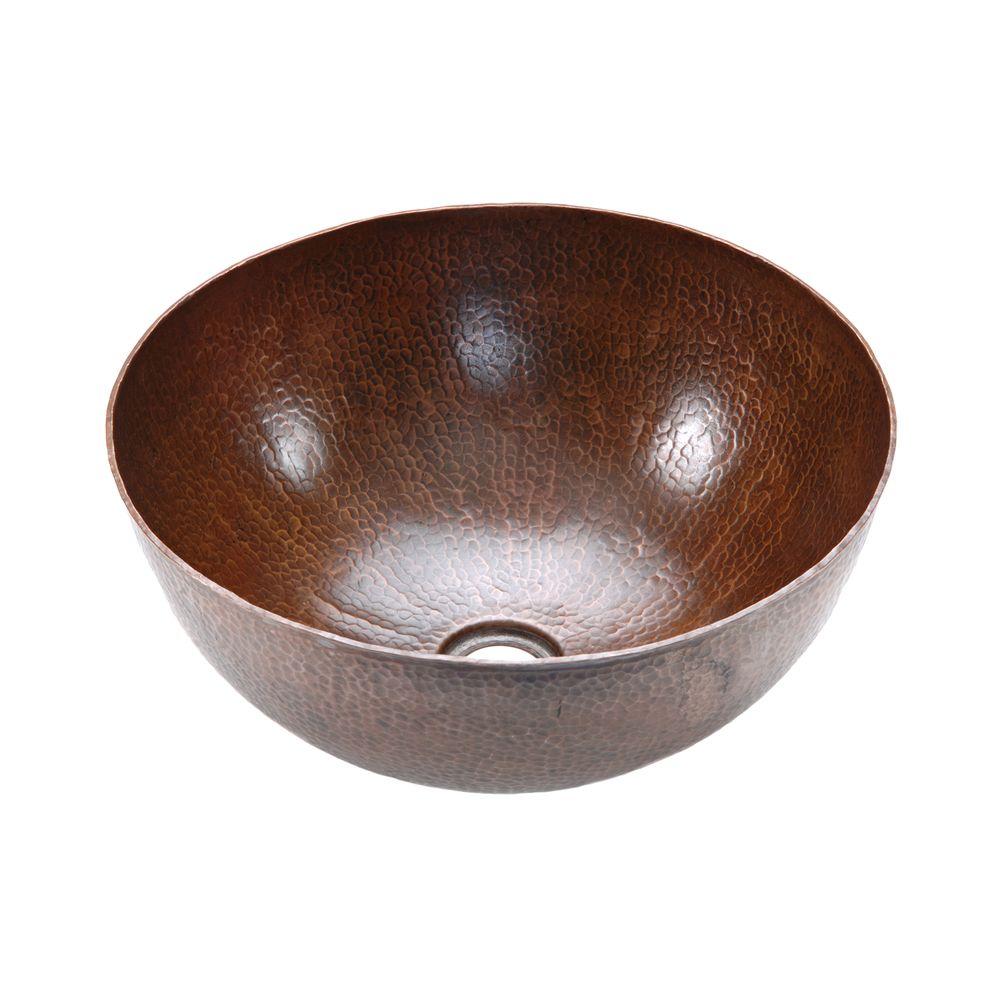 Premier Copper Products Medium Round Hammered Copper Vessel Sink In Oil Rubbed Bronze