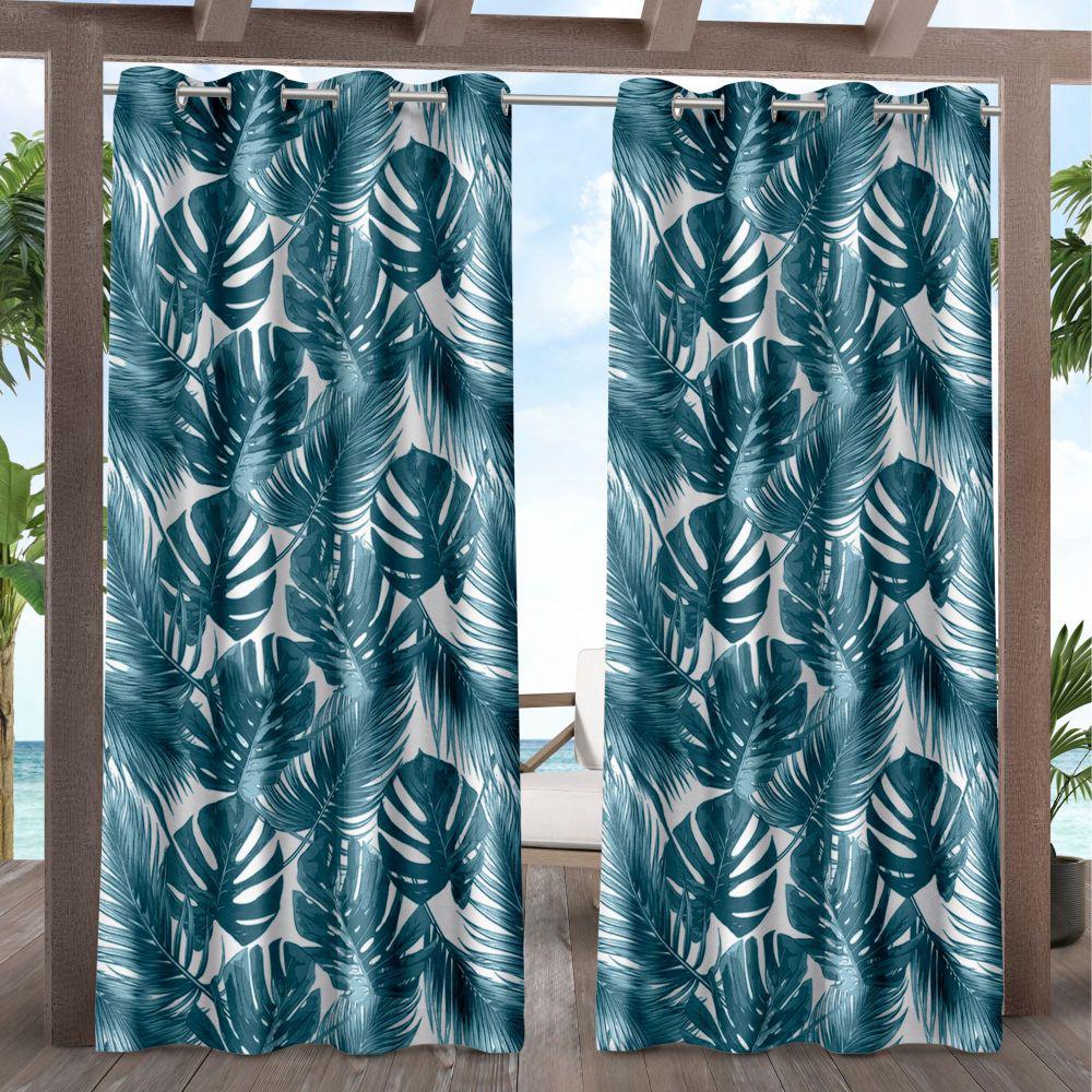 Unbranded Jamaica Palm Blue Light Filtering Grommet Top Curtain Panel 54 In W X 120 In L 2 Panels Eh8479 02 2120g The Home Depot