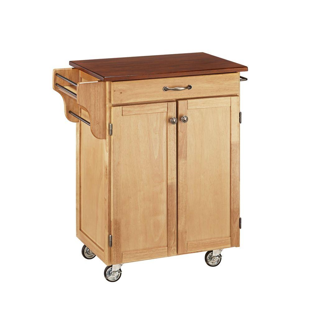 Home Styles Cuisine Cart Natural Kitchen Cart With Cherry Top 9001