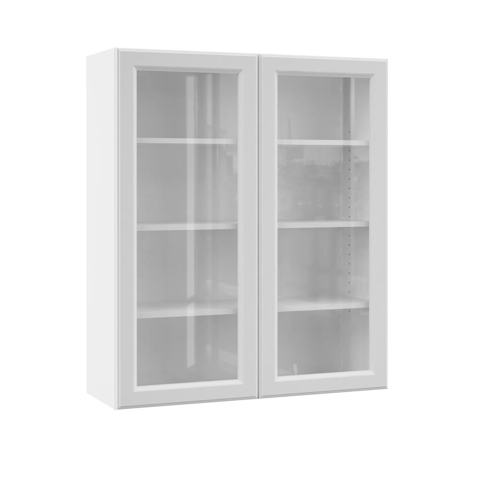 Hampton Bay Designer Series Elgin Assembled 36x42x12 In Wall Kitchen Cabinet With Glass Doors In White Wgd3642 Elwh The Home Depot