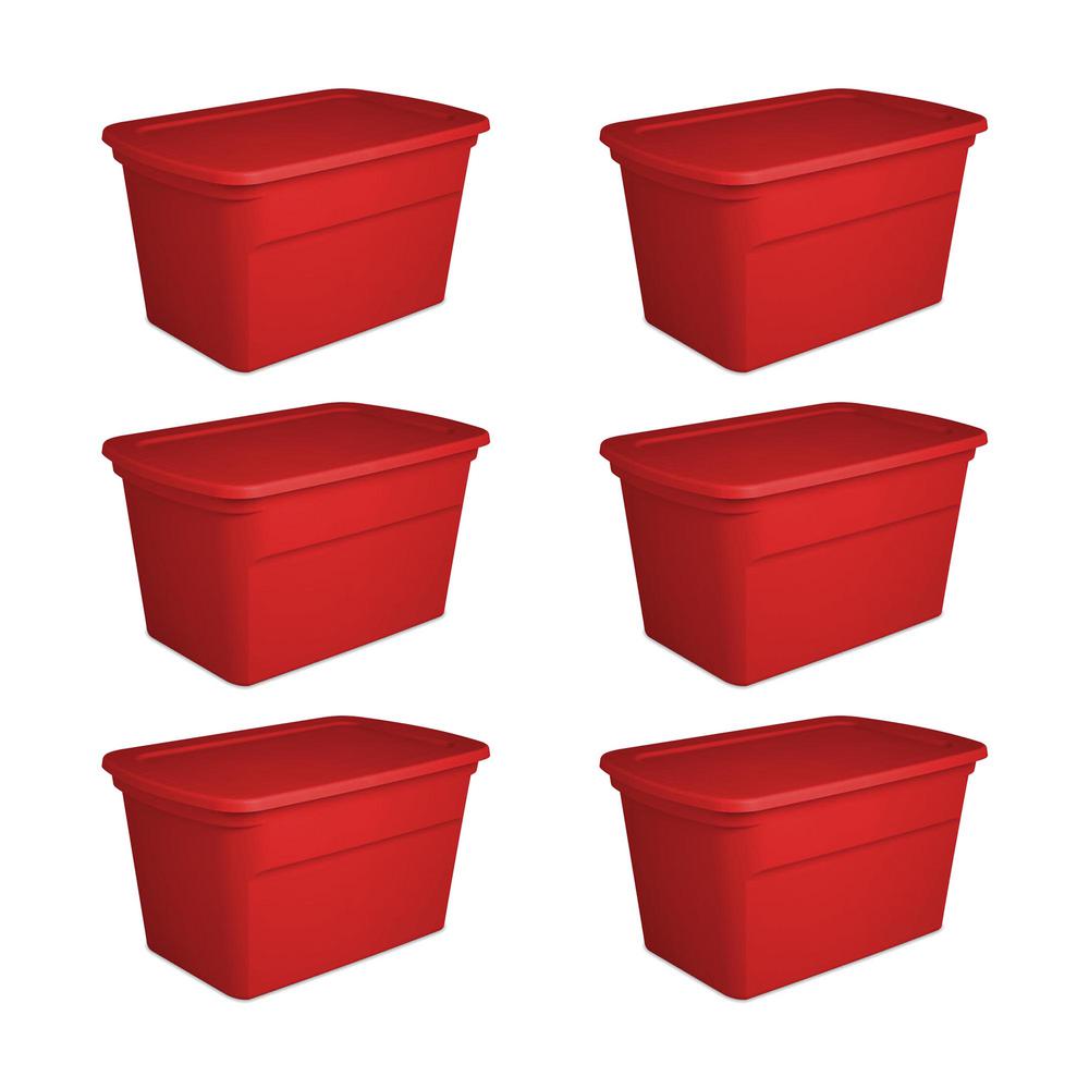clear storage bins with red lids