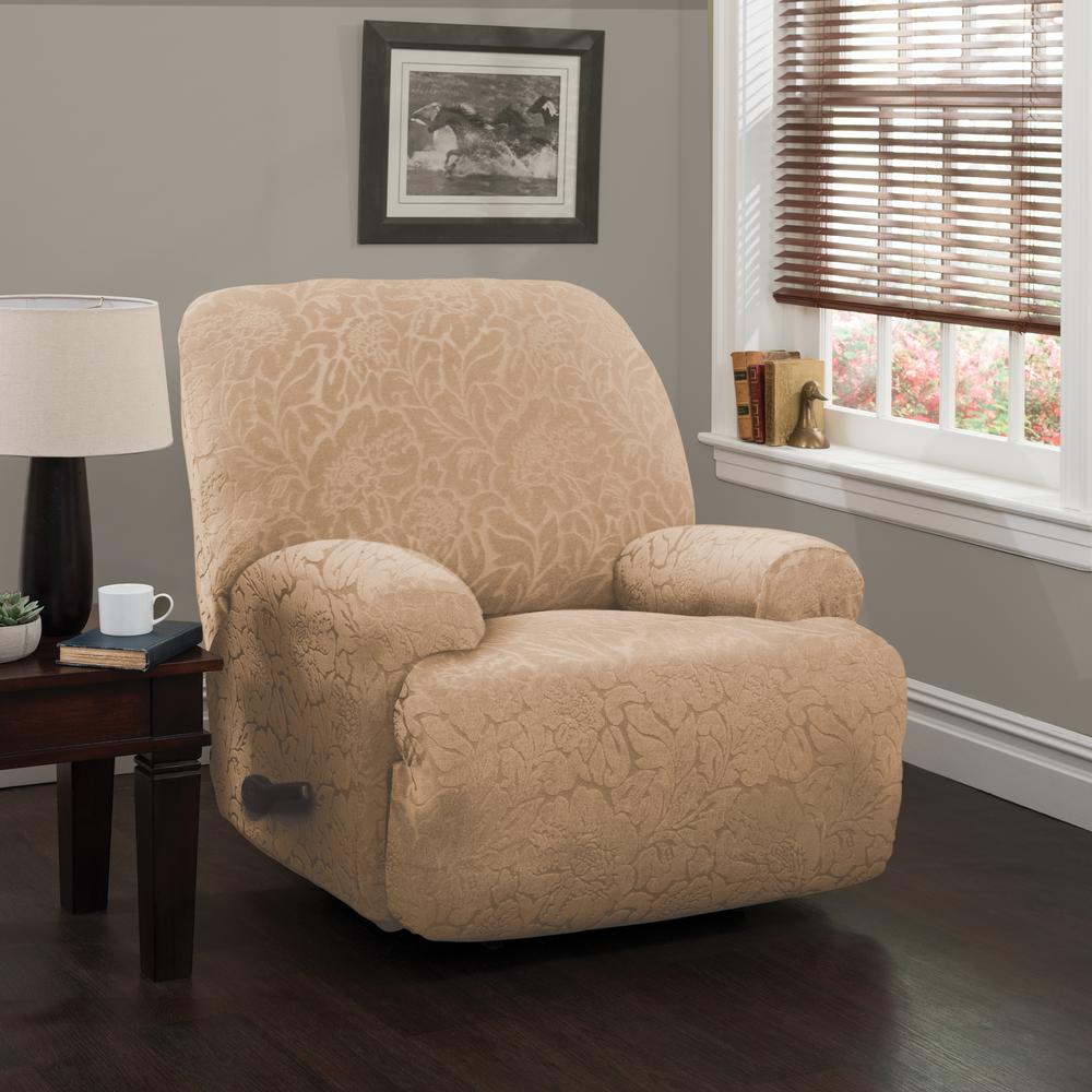 Stretch Sensations Stretch Floral Jumbo Recliner Slipcover9587JRCSAND