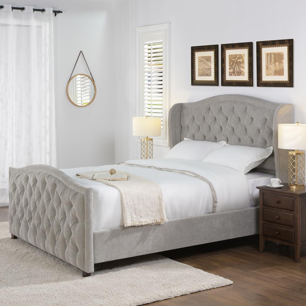 Nailhead Trim Gray Beds Bedroom Furniture The Home Depot