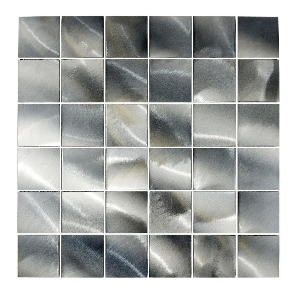 Abolos Luminescent Silver 12 In X 12 In Brushed Aluminum Mosaic Wall Tile Backsplash 9 Sq Ft Case Hmdlum02 Au The Home Depot