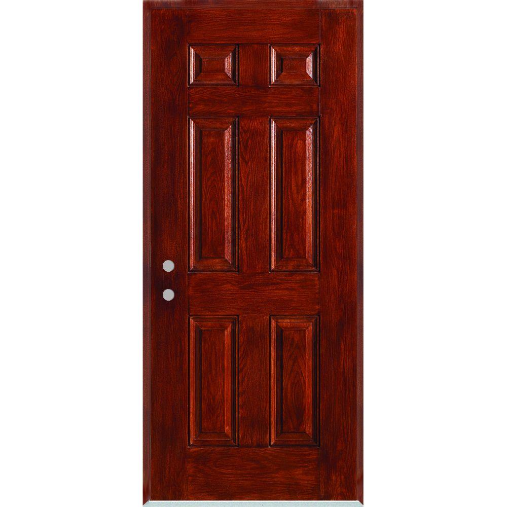 Stanley Doors 36 In X 80 In Right Hand Infinity 6 Panel Stained Fiberglass Woodgrain Prehung Front Door With Brickmould Fw S 36 R M B The Home Depot