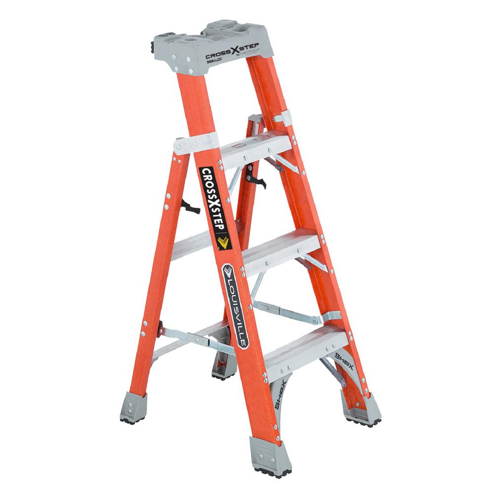 Louisville Ladder 4 ft. Fiberglass Cross Step Ladder with 300 lb. Load ...