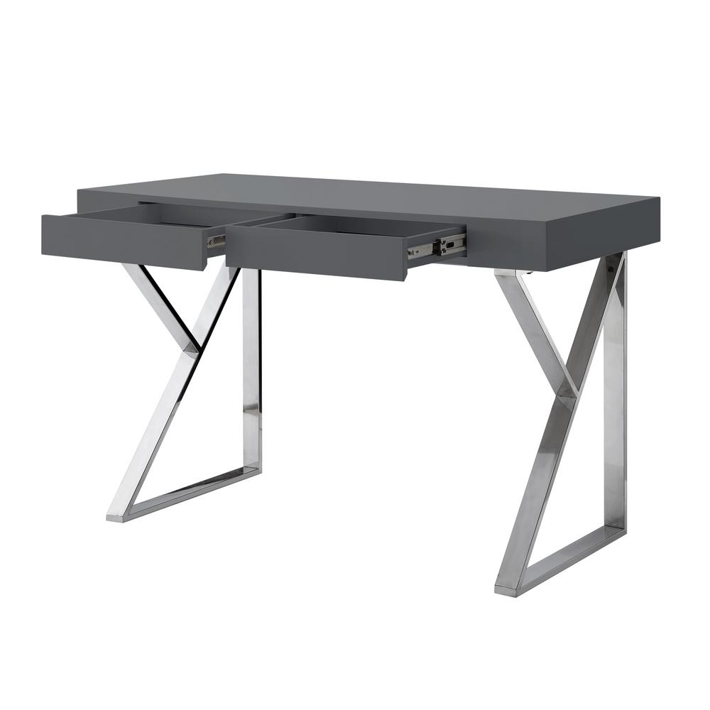 Inspired Home Biaochi Dark Grey Chrome Desk With 2 Drawers Dk151