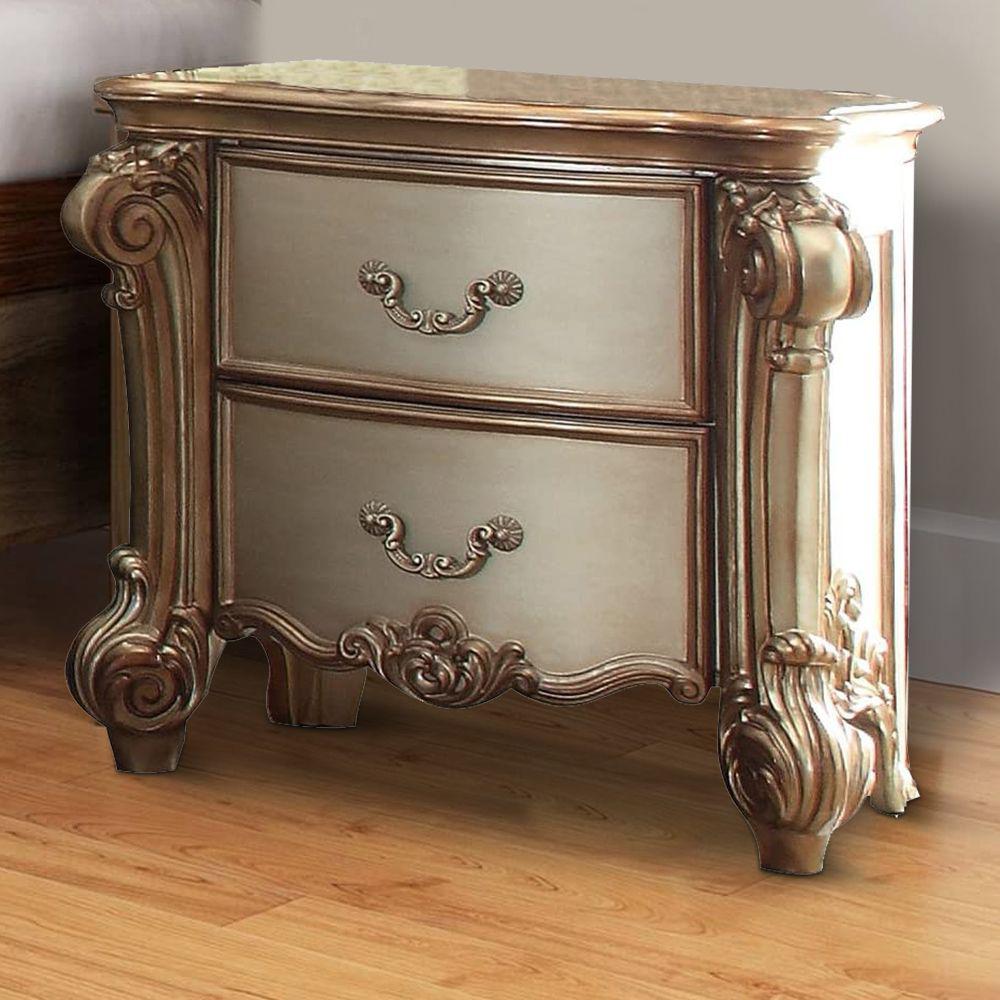 Benjara Gold Wooden 2 Drawer Nightstand With Oversized Scroll Legs Bm185901 The Home Depot