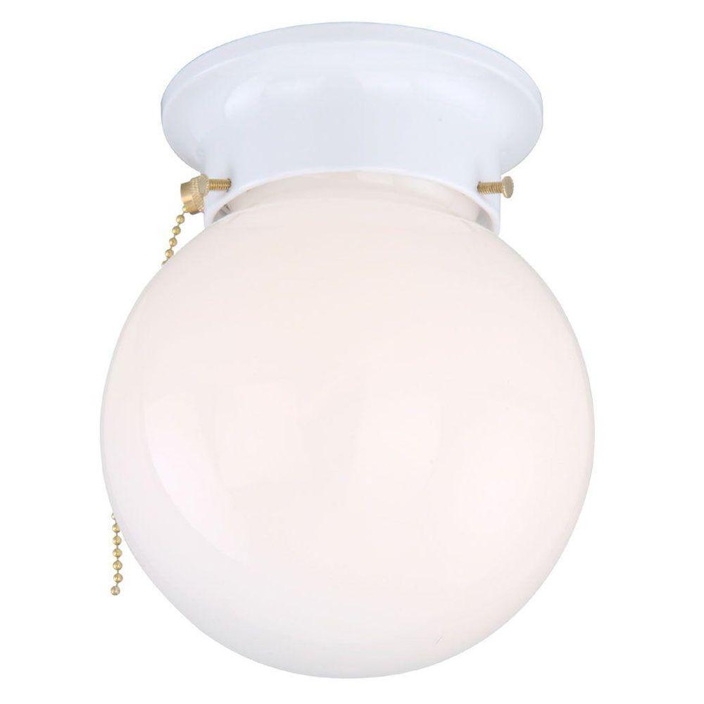 Hampton Bay 1Light White Globe Flushmount with Pull StringJO206H