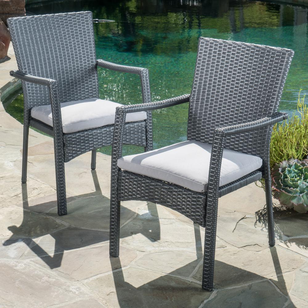 5 Pc Patio Resin Outdoor Wicker Dining Set Gray Color Round Table W Glass 4 Arm Chair Patio Furniture Accessories Patio Furniture Sets