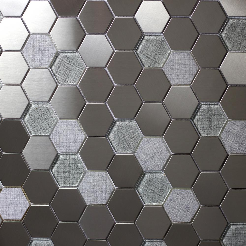 ABOLOS Enchanted Metals Silver Hexagon Mosaic 2 in. x 2 in. Glass and