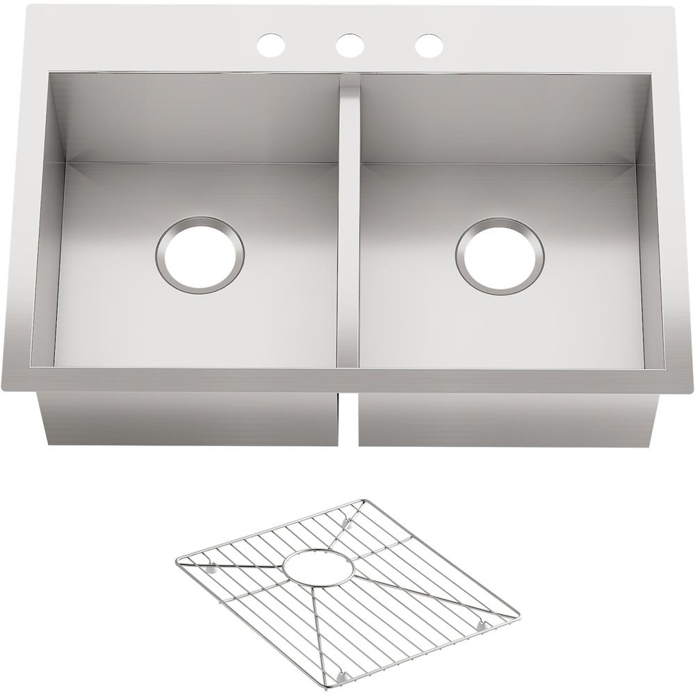 Kohler Vault Dual Mount Stainless Steel 33 In 3 Hole Double Bowl