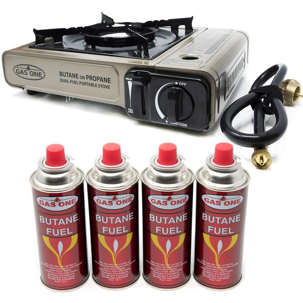 GASONE Duel Fuel Camp Stove and Butane Fuel (4Piece Bundle)GS3400P