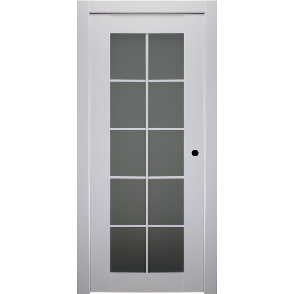 30 In X 80 In Smart Pro Polar White Left Hand Solid Core Wood 10 Lite Frosted Glass Single Prehung Interior Door