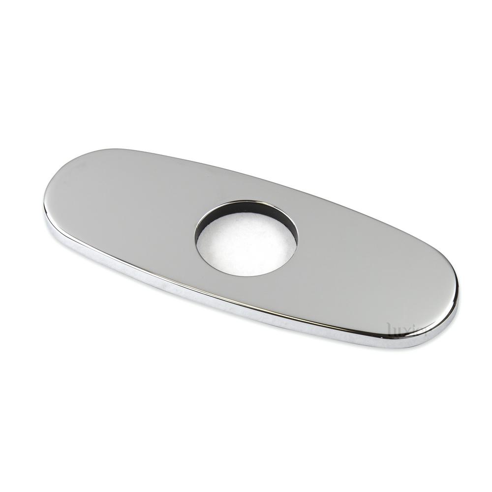 Luxier 6 in. x 2.4 in. Brass Bathroom Sink Escutcheon Deck Plate Chrome
