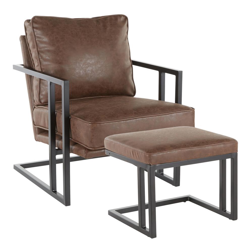Lumisource Espresso Faux Leather And Black Metal Roman Industrial Lounge Chair With Ottoman C2 Roman Bke The Home Depot