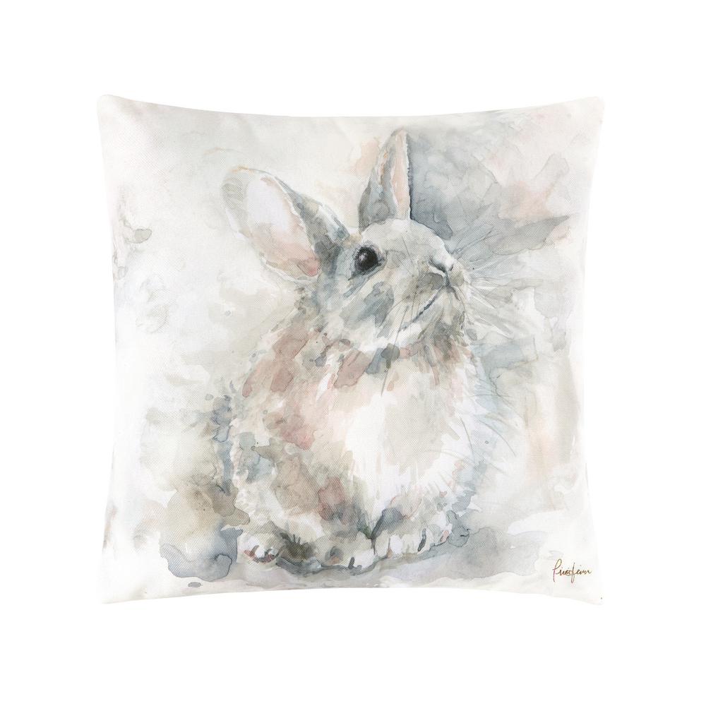C F Home Gray Watercolor Rabbit Indoor Outdoor 18 In X 18 In