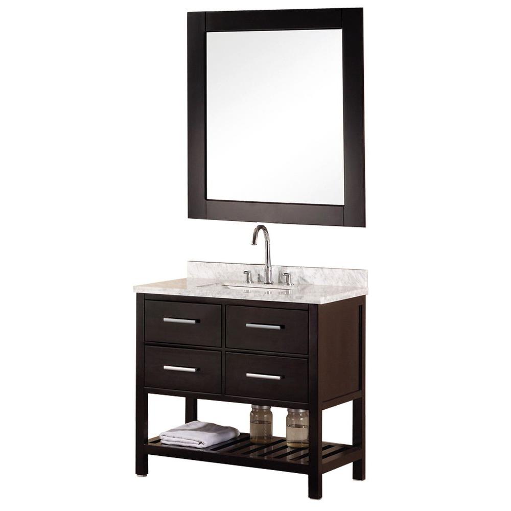 Design Element Mission 36 In W X 22 D Vanity Espresso With Marble Top And Mirror Carrera White Design Element Mission 36 In W X 22 D Vanity Espresso With Marble Top And Mirror Carrera White