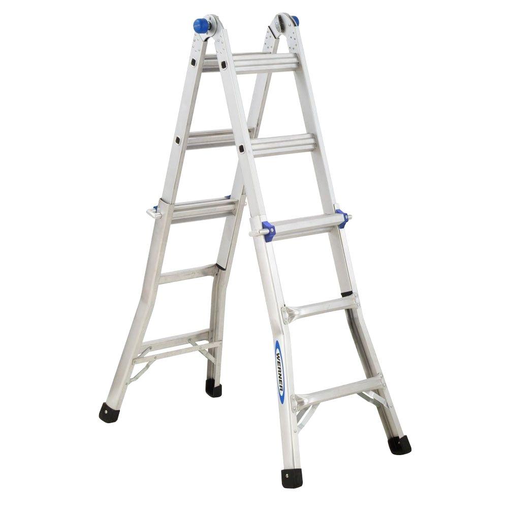 Werner 26 ft. Aluminum Telescoping Multi-Position Ladder with 300 ...