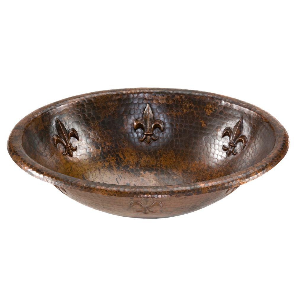 copper bathroom hammered sink rubbed premier bronze oil oval sinks rimming fleur lis self