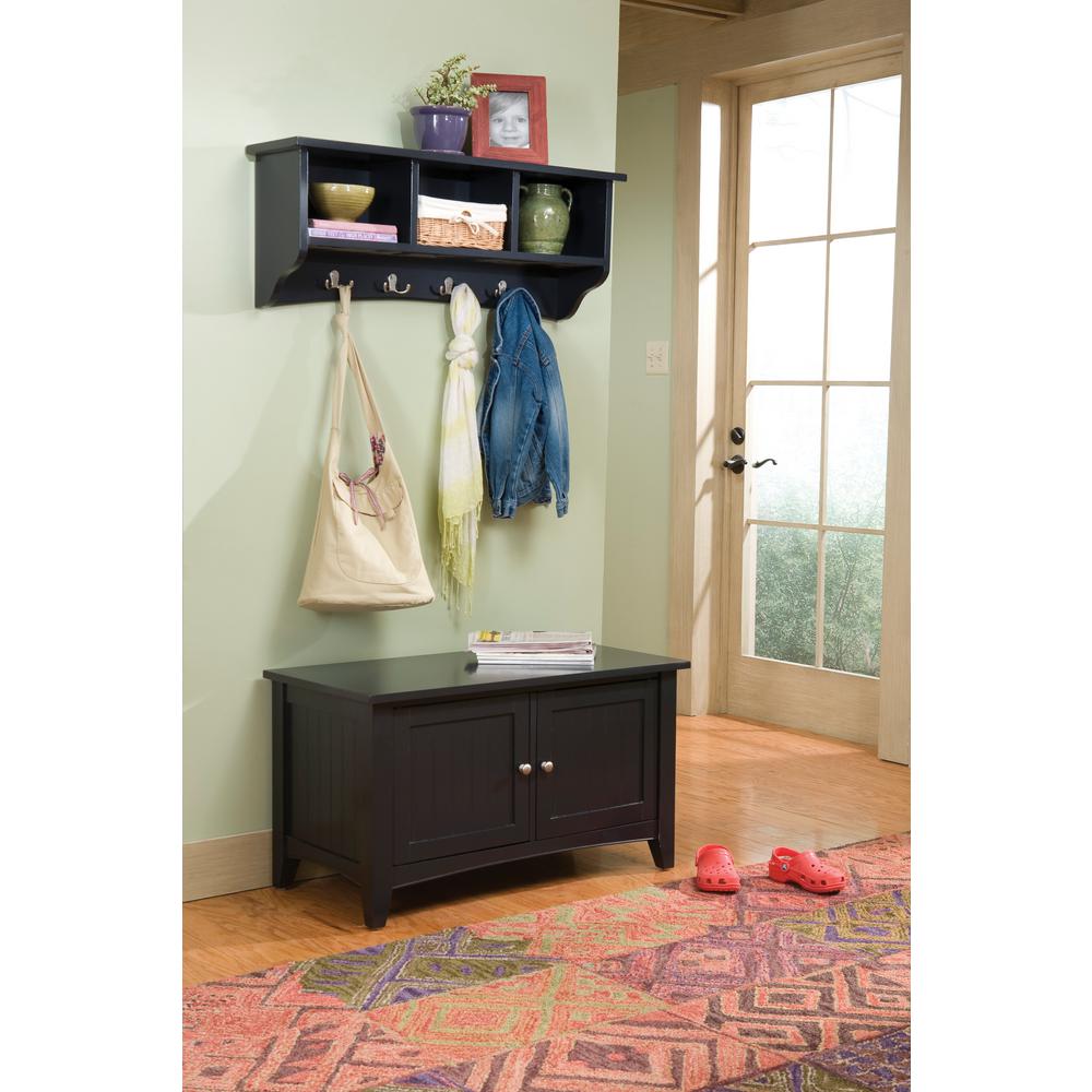 Alaterre Furniture Shaker Cottage Black Hall Tree with Storage