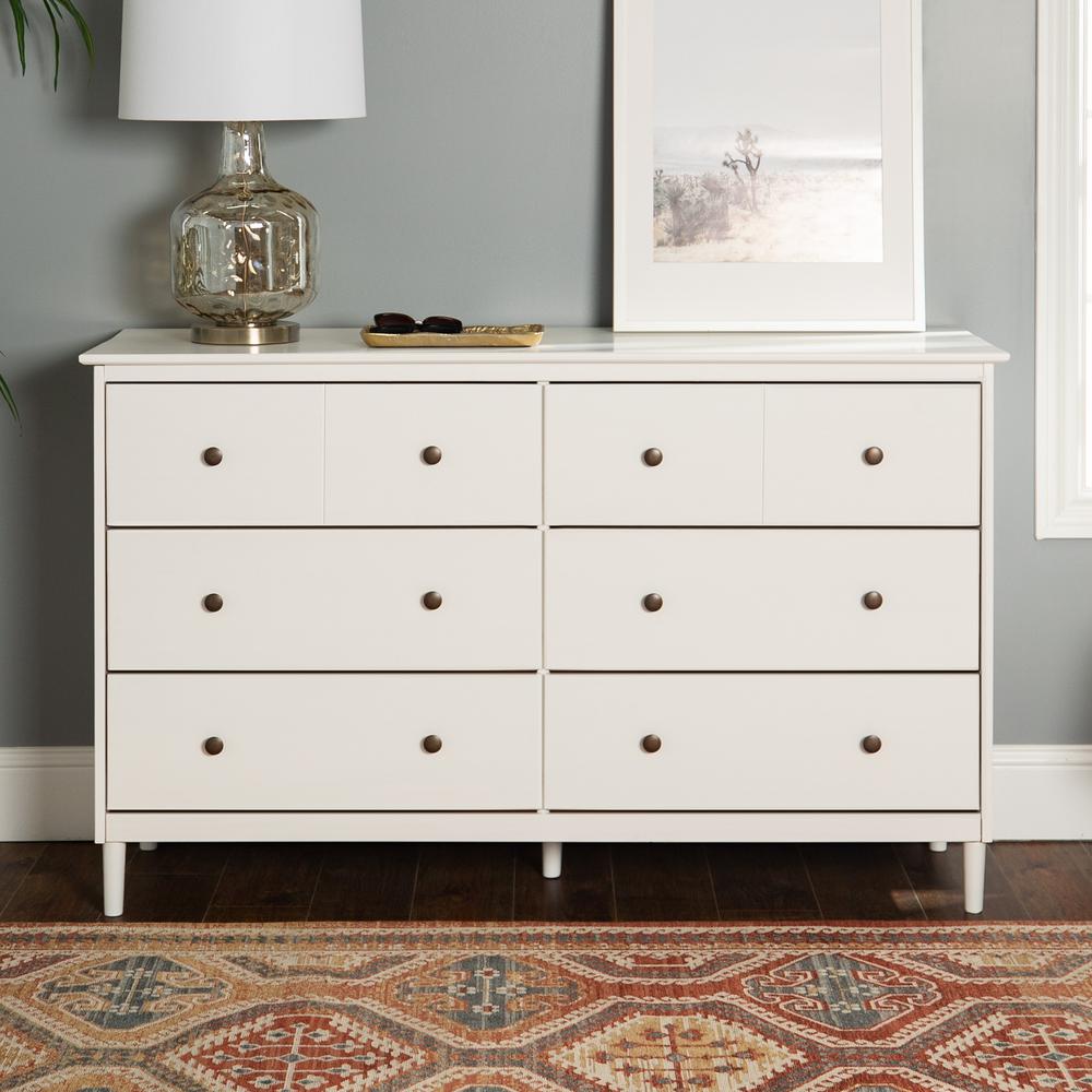 Dresser Bedroom Storage Organizer Mid Century Modern 6 Drawer White ...