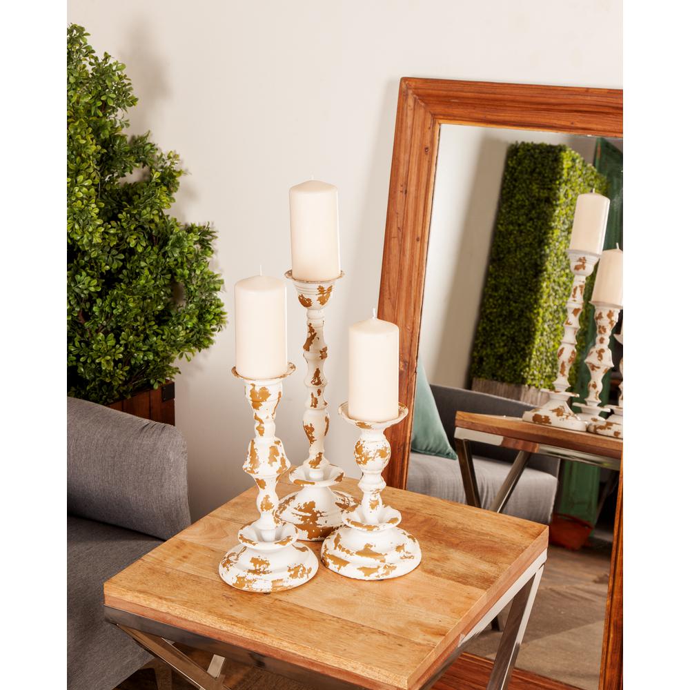 Litton Lane 21 in. x 6 in. Mango Wood Candle Holder in Distressed White (Set of 3) 14311 The