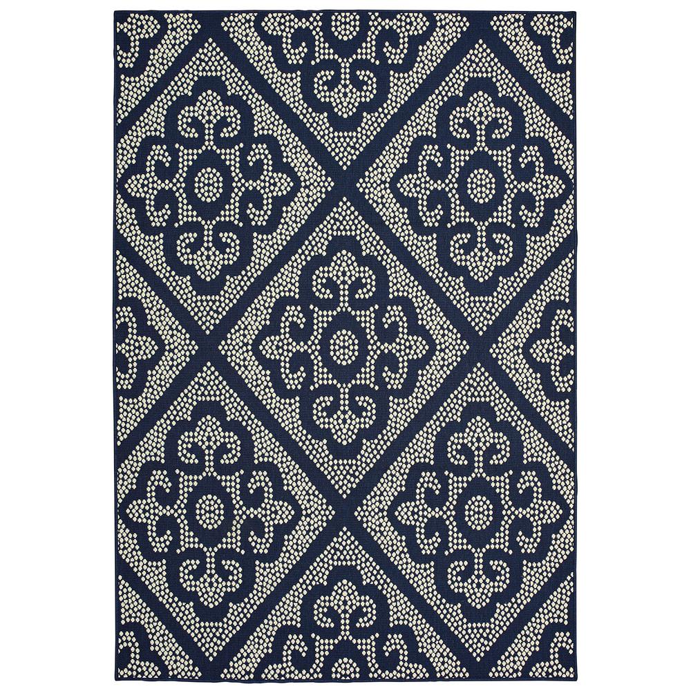 Sienna Lattice Medallion Navy-ivory 8 Ft. 6 In. X 13 Ft. Indoor Outdoor 