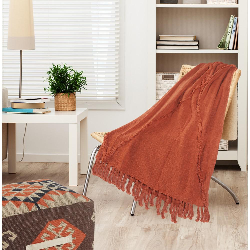 LR Home Briston Clay Brown Moroccan Fringed Tufted Cotton Throw Blanket