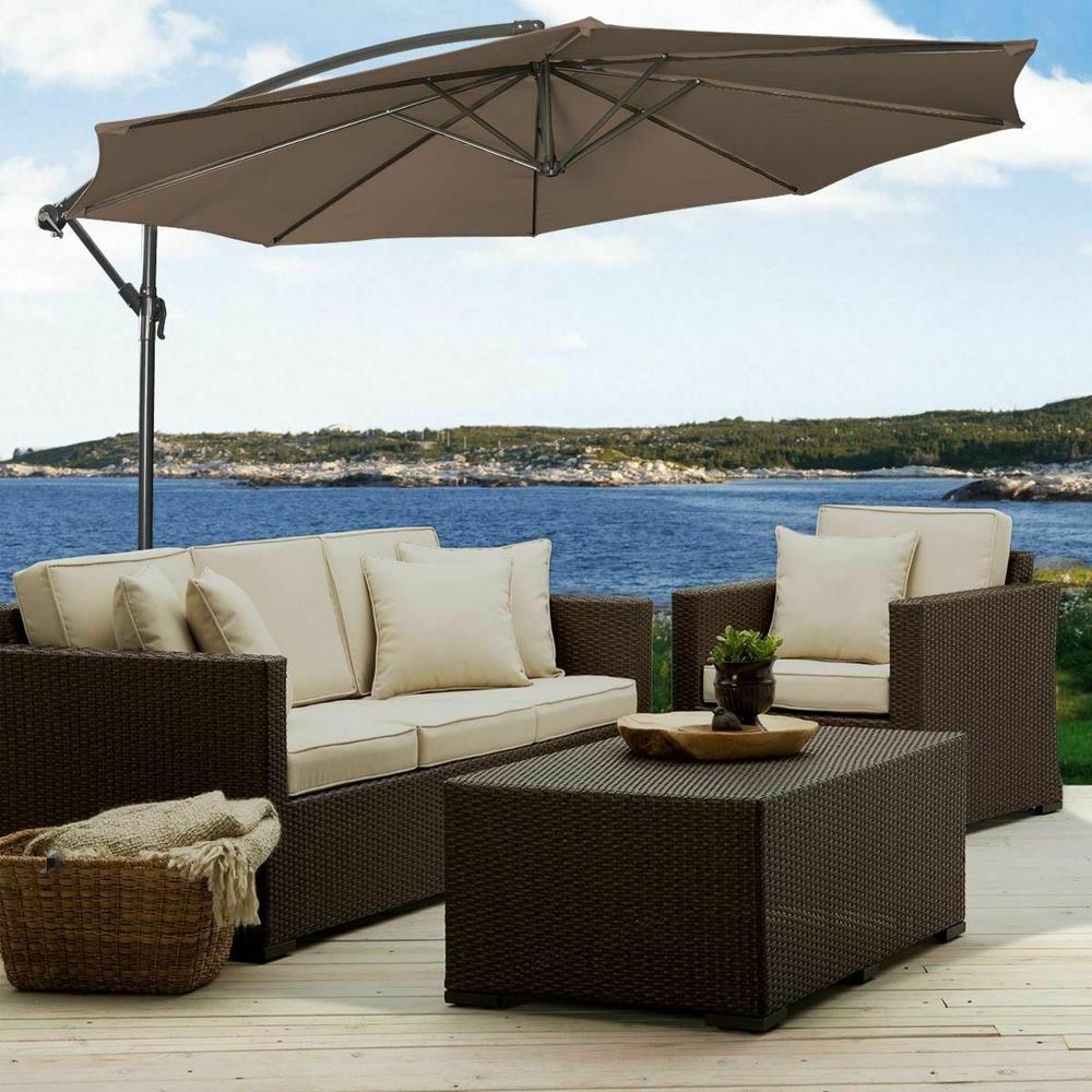 Costway 10 Ft Hanging Sun Shade Offset Market Outdoor Patio Umbrella In Tan With Cross Base Op2808tn The Home Depot