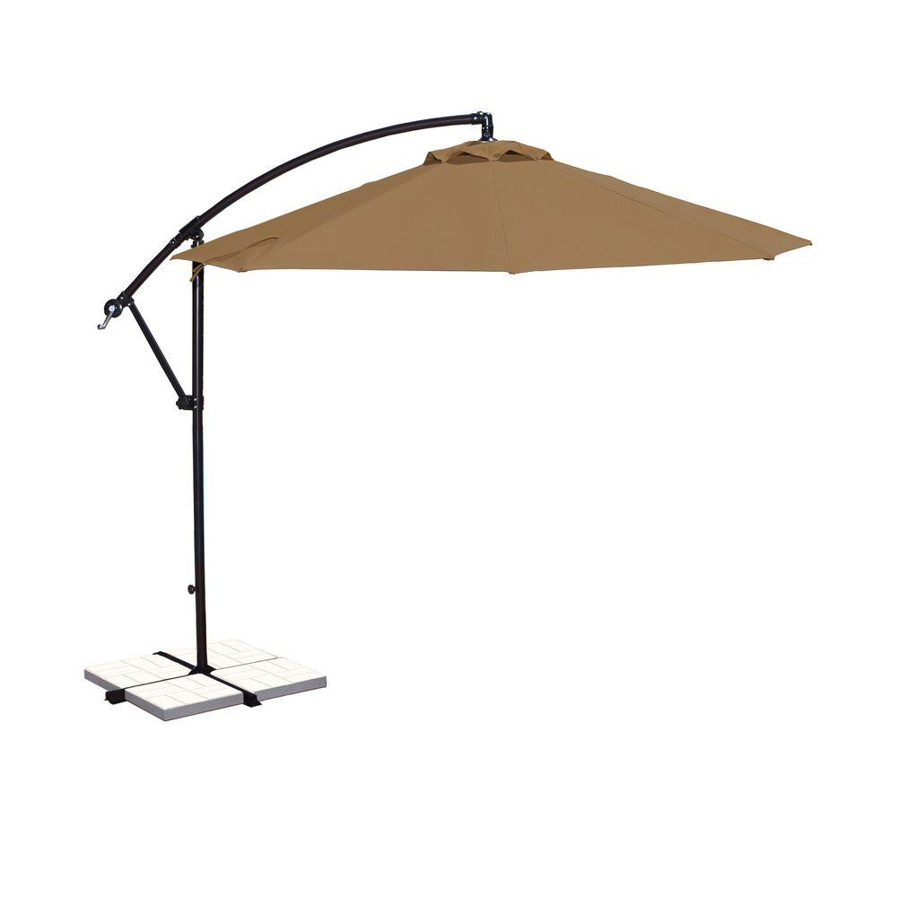 Island Umbrella Santiago 10 Ft Octagonal Cantilever Patio Umbrella In Stone Sunbrella Acrylic Nu6400ss The Home Depot