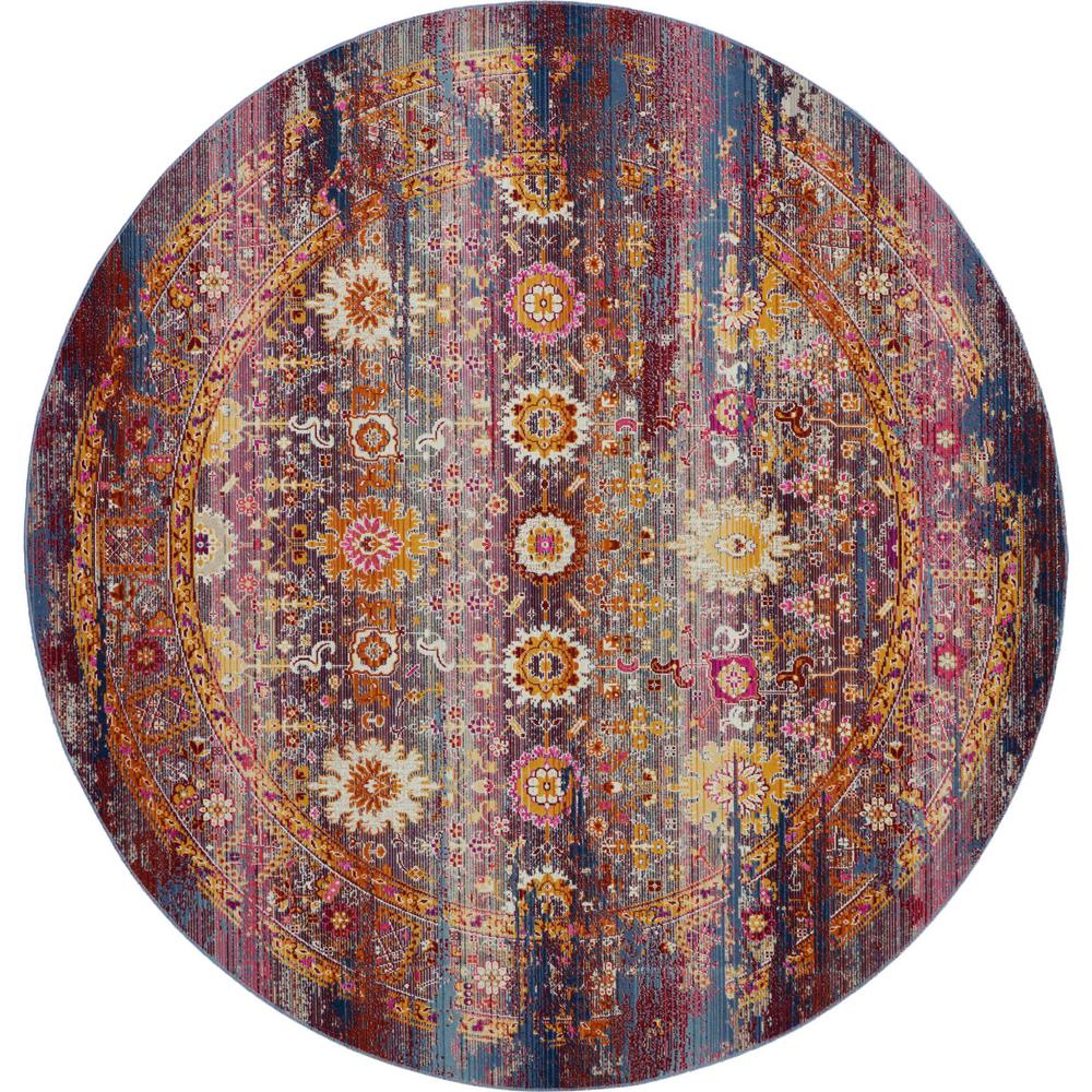 Nourison Vintage Kashan Boho Red/Multicolor 6 ft. x 6 ft. Round Area