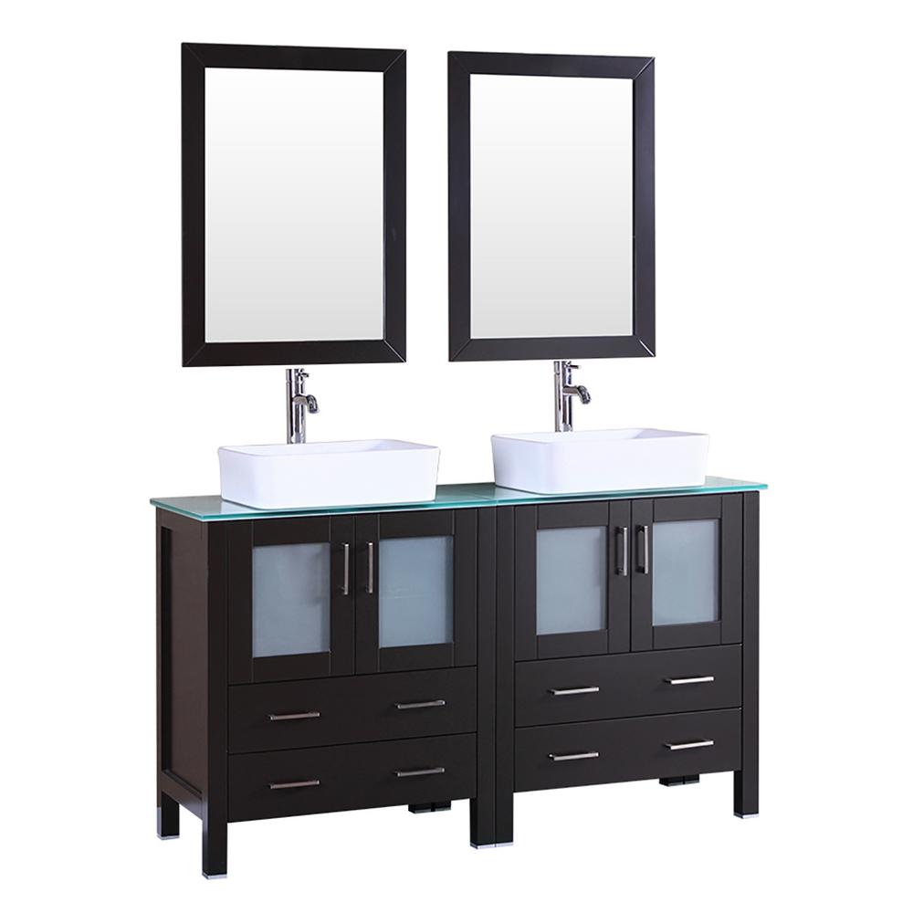 72 in. W Double Bath Vanity with Tempered Glass Vanity Top in Green with White Basin, Polished