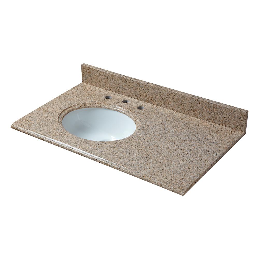 Pegasus 37 in. W Granite Vanity Top in Beige with Offset Left Bowl and 8 in. Faucet Spread39682 