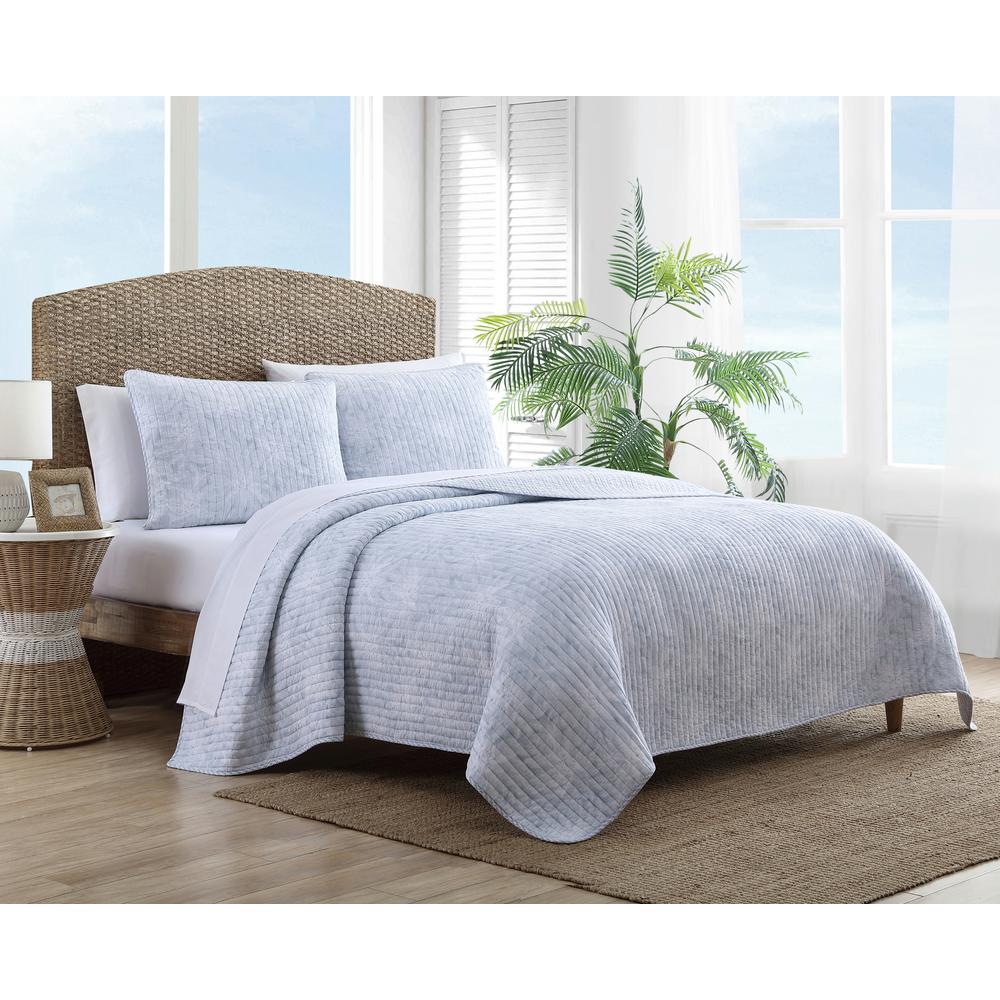 Tommy Bahama Makena 3-Piece Light Blue Cotton Full/Queen Quilt Set ...