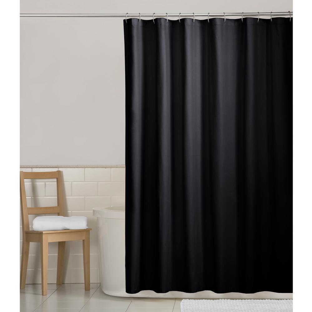 Maytex 70 In X 72 In Water Repellent Fabric Shower Curtain Liner In Black 72639yblk The Home 