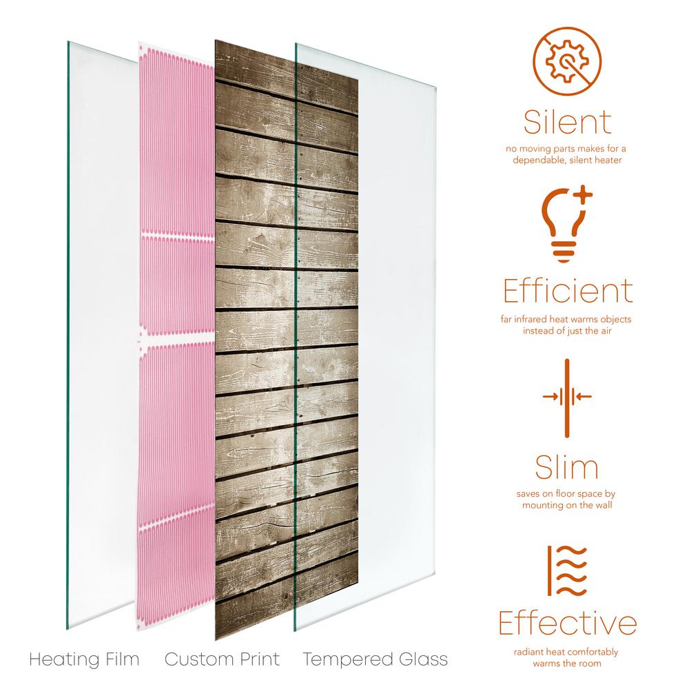 Heat Storm Glass Heater 500 Watt Radiant Wall Hanging Decorative Glass Heat Panel Parquet Canadian