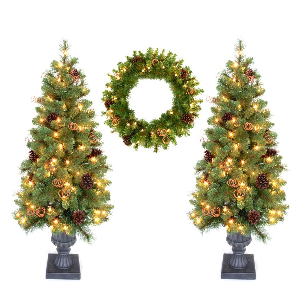 Home Accents Holiday Double 4 ft. Pot Tree Artificial Christmas Tree