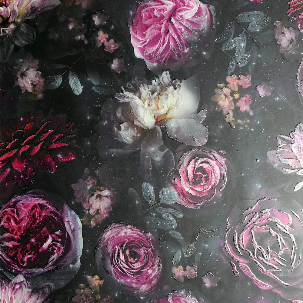 Daisy Wallpaper Flower Floral Black Pink Shiny Silver Luxury Weighted Arthouse