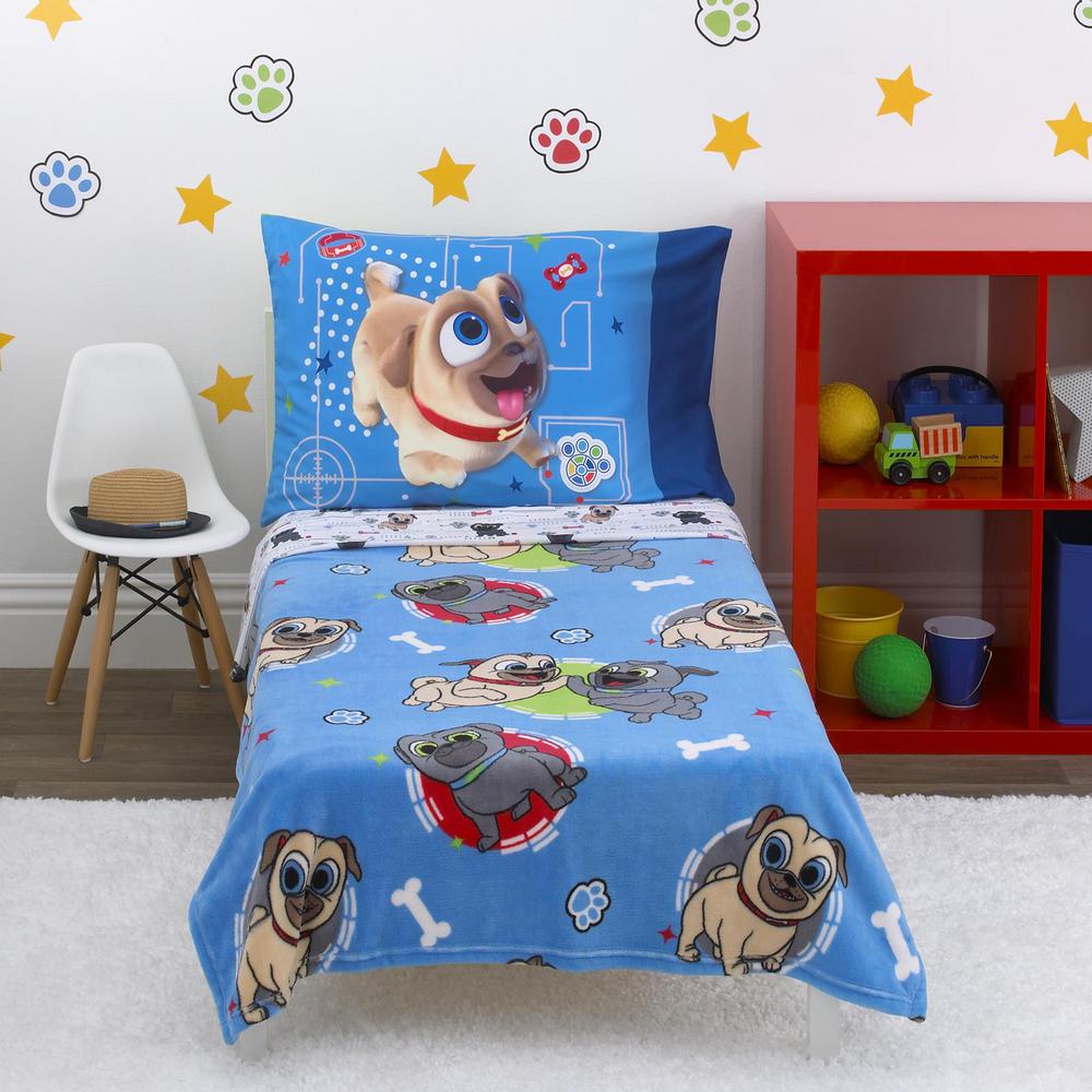 Disney Puppy Dog Pals Puppy Pal Fun 4 Piece Toddler Bed Set Coral Fleece Toddler Blanket Sheets Pillowcase 6386380 The Home Depot