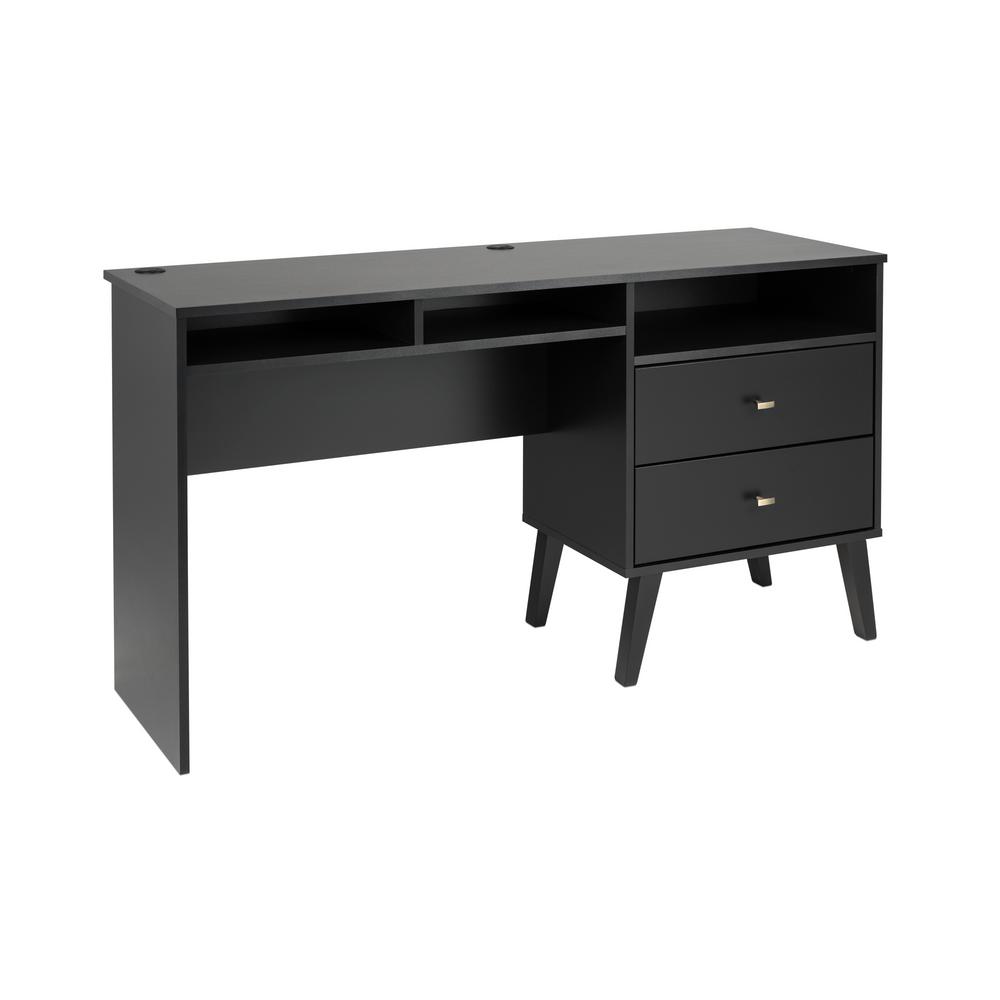 Prepac Milo 55 In Mid Century Modern Black 2 Drawer Computer Desk With Side Storage Behr 1413 1 The Home Depot