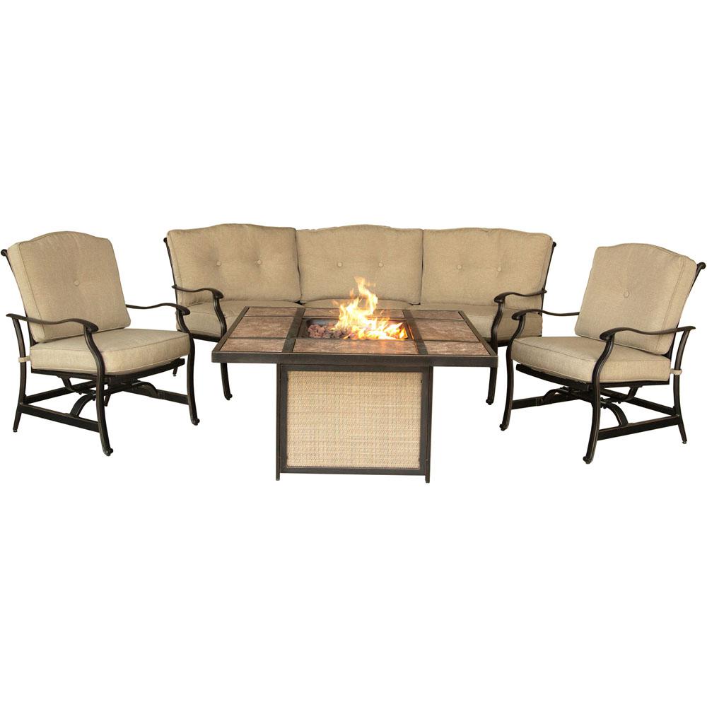 Hanover Traditions 4Piece Aluminum Patio Fire Pit Conversation Set with TileTop Fire Pit and
