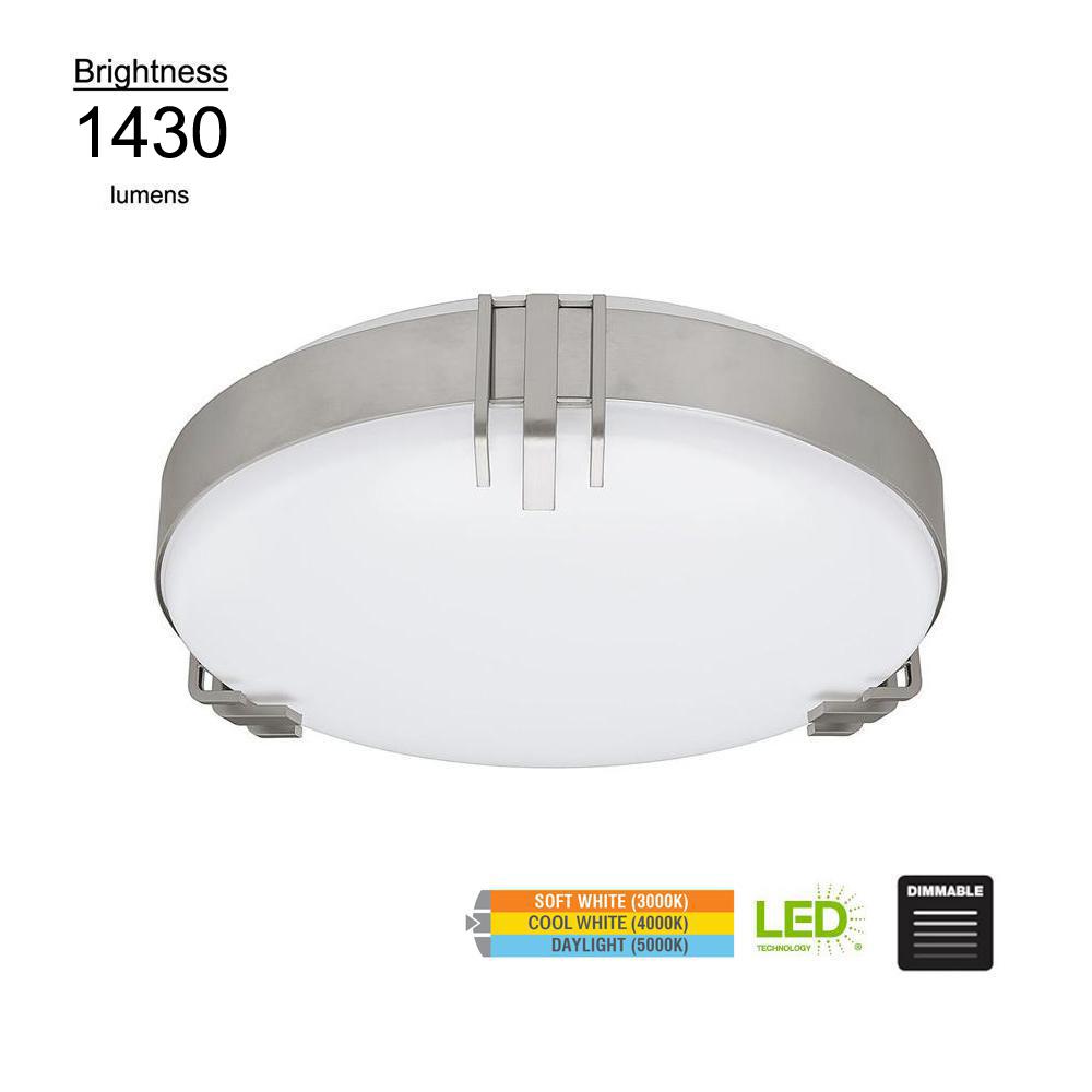 Hampton Bay Mission Industrial 15 In Round Brushed Nickel Selectable Led Flush Mount Ceiling Light 1430 Lumens Dimmable