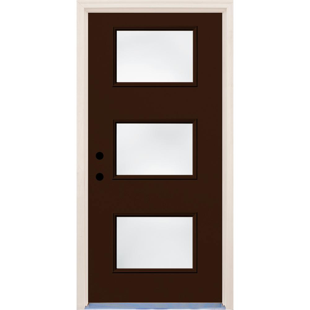Painted Front Doors Exterior The Home Depot Right Hand Earthen 3 Lite Clear Gl Painted