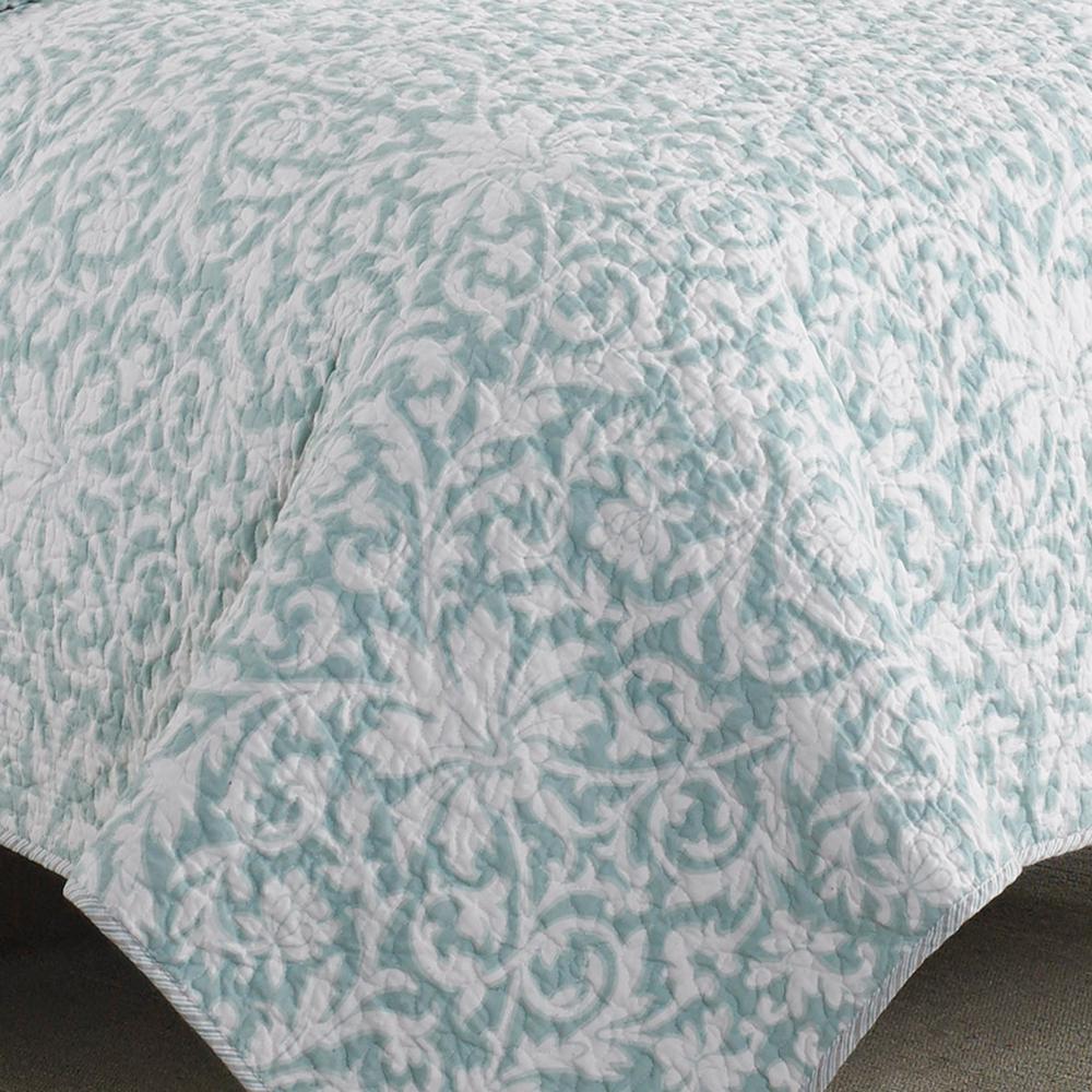 Laura Ashley Mia 3 Piece Soft Blue Full Queen Quilt Set 207059