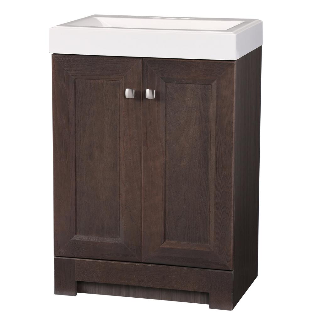 Glacier Bay Shaila 24.5 in. W Bathroom Vanity in Gray Oak with Cultured